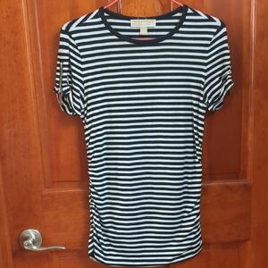 Michael Kors Blue and Black Striped Crew Neck T-Shirt